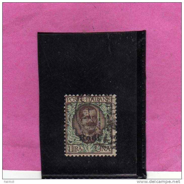 EGEO 1922 - 1923 SOPRASTAMPATO D'ITALIA ITALY OVERPRINTED RODI LIRE 1 USATO USED OBLITERE' - Egée (Rodi)