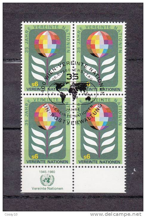 NATIONS  UNIES  VIENNE  BLOC DE 4   1980   N° 13    OBLITERE    CATALOGUE YVERT - Oblitérés