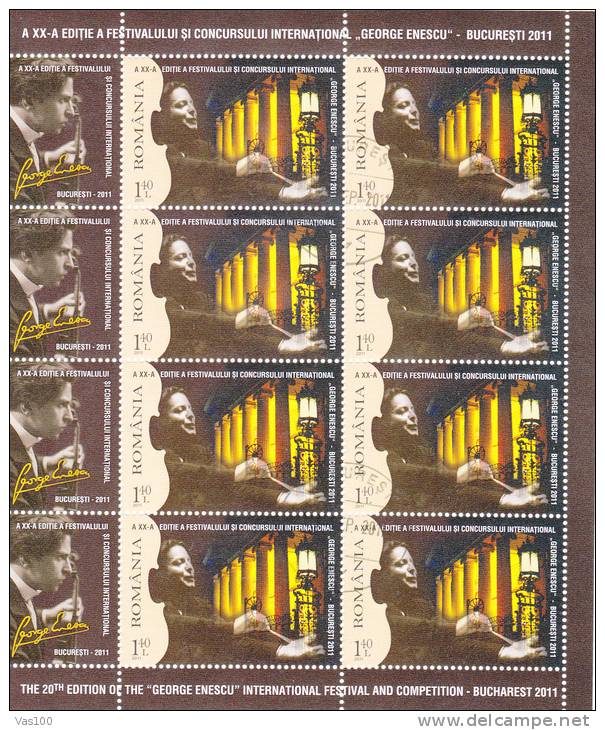 MUSIQUES GEORGE ENESCU FESTIVAL BUCHAREST  2011 USED  MINISHEET 8 STAMPS  ROMANIA. - Oblitérés