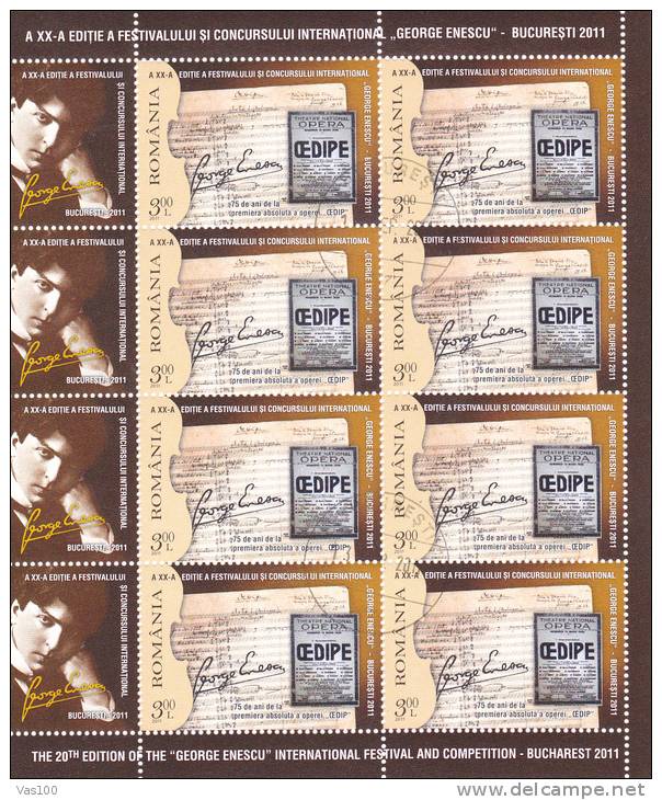 MUSIQUES GEORGE ENESCU FESTIVAL BUCHAREST  2011 USED  MINISHEET 8 STAMPS  ROMANIA. - Oblitérés