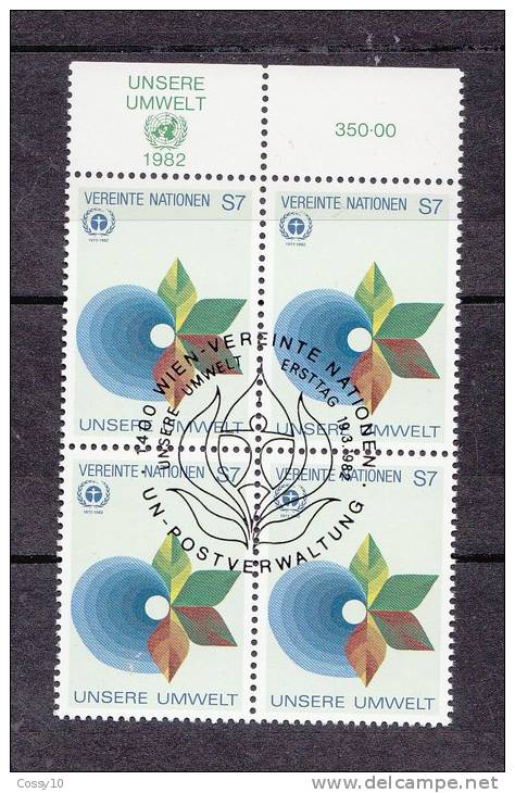 NATIONS  UNIES  VIENNE BLOC DE 4  1982     N° 25   OBLITERE       CATALOGUE YVERT - Used Stamps