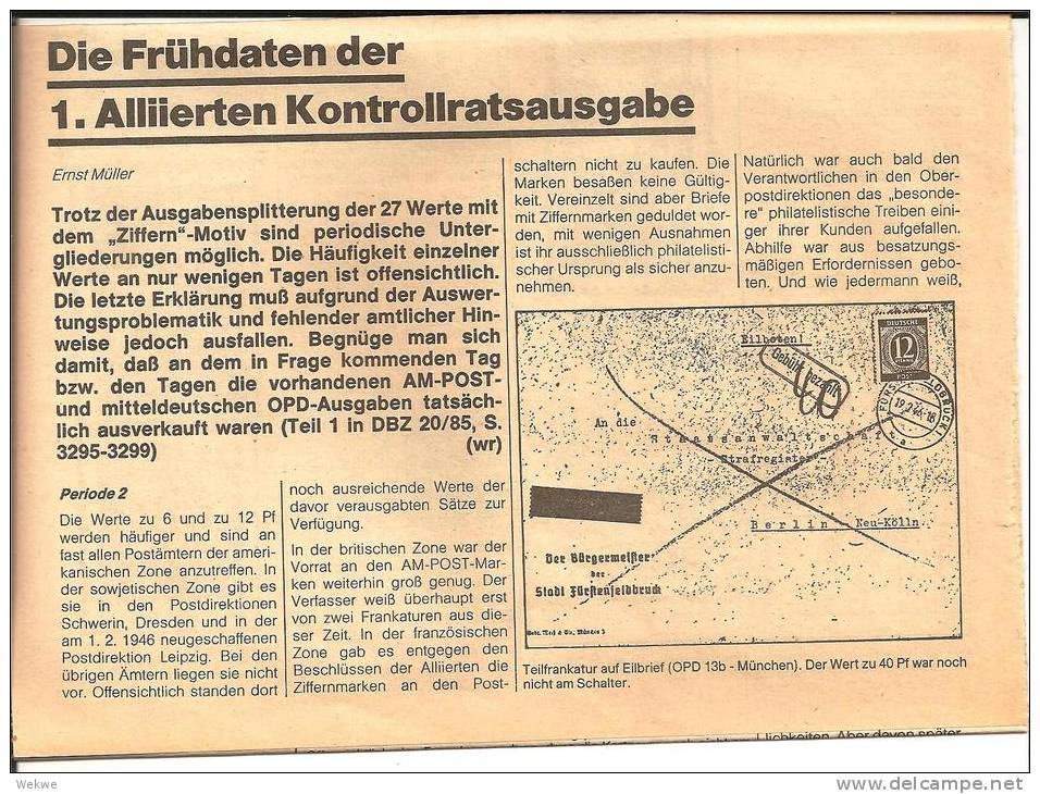 Die Erste Kontrollratsausgabe. Frühdaten + Frankaturen Bis Zur Währungsreform (3 Blätter) - Sonstige & Ohne Zuordnung