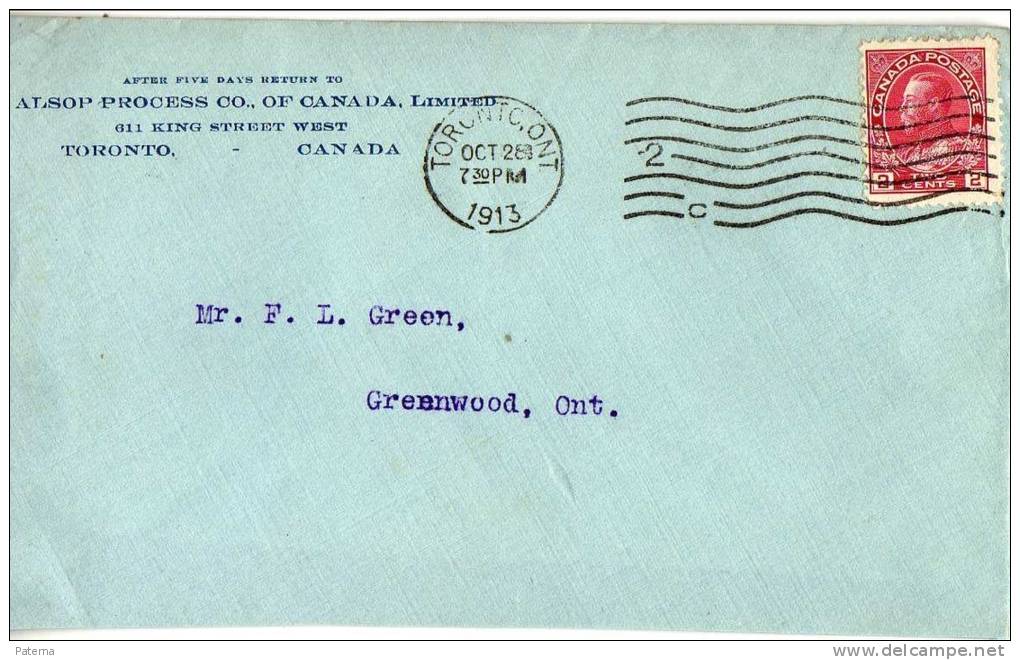 3548  Carta,  Toronto, 1913, Ontario   Canada, Cover - Lettres & Documents