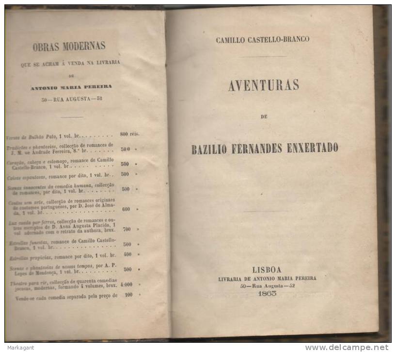 Camilo Castelo Branco: Aventuras De Bazilio Fernandes Enxertado - 1863 - Alte Bücher