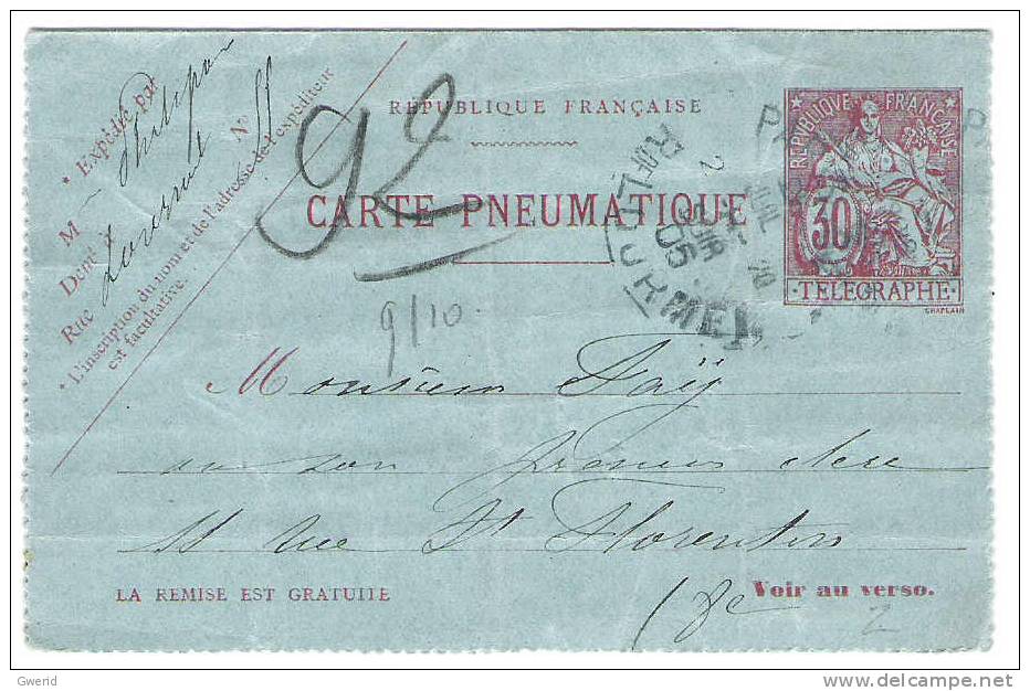 ENTIERS POSTAUX  Type Chaplan N° 2595 Daté Du 21 Juillet 1905 - Pneumatici