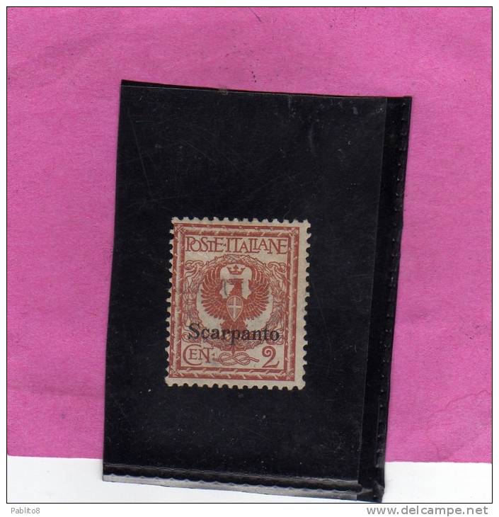 COLONIE ITALIANE EGEO 1912 SCARPANTO SOPRASTAMPATO D'ITALIA ITALY OVERPRINTED CENT. 2 CENTESIMI MNH - Aegean (Scarpanto)