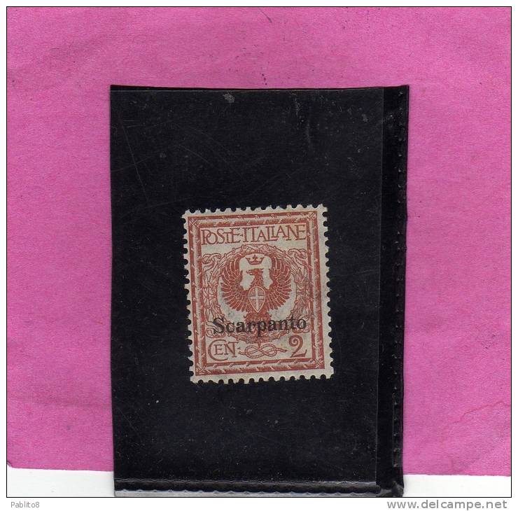 COLONIE ITALIANE EGEO 1912 SCARPANTO SOPRASTAMPATO D'ITALIA ITALY OVERPRINTED CENT. 2 CENTESIMI MNH OTTIMA CENTRATURA - Egée (Scarpanto)