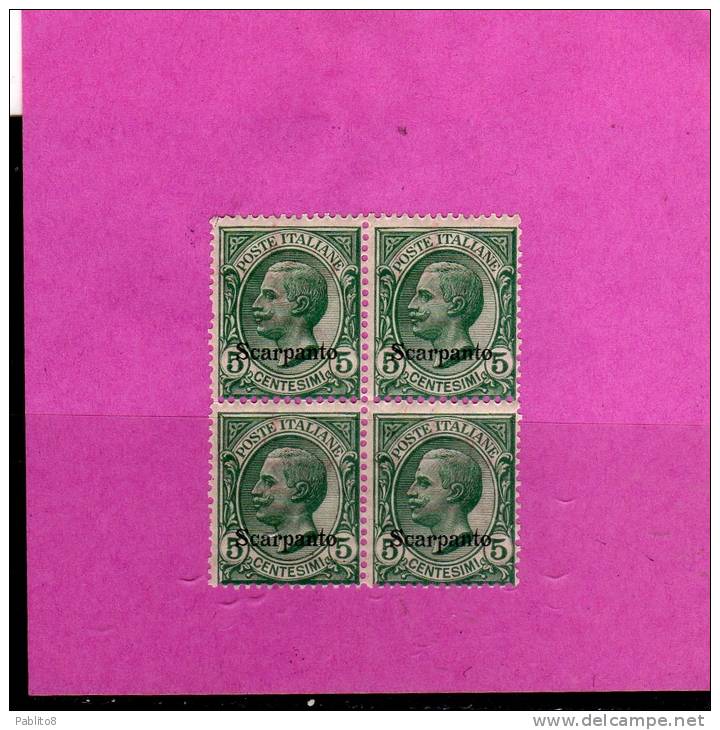 EGEO 1912 SCARPANTO 5 C MNH QUARTINA - Ägäis (Scarpanto)