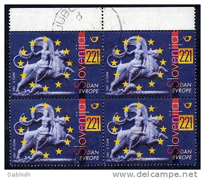 SLOVENIA 2001 Europe Day Postally Used Block  Of 4.  Michel 348 - Slowenien