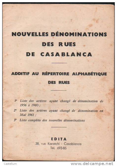 Nouvelles Denominations Des Rues De  Casablanca-1956 à 1960- ET 1961 - World