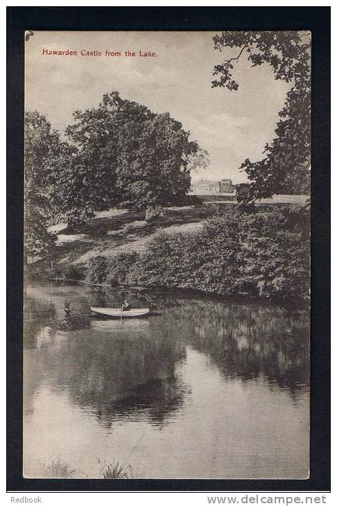 RB 791 - Early Postcard - Hawarden Castle From The Lake - Flintshire Wales - Rowing Boat - Flintshire