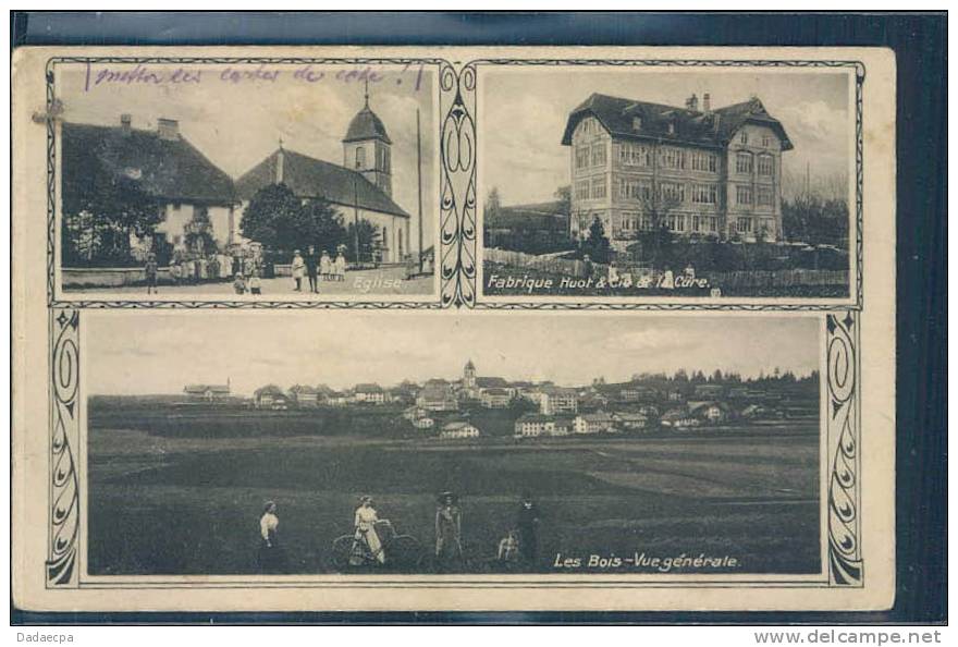 Fabrique Huot & Cie Et La Cure, Eglise, Les Bois, Vue Générale, Animée, - Les Bois