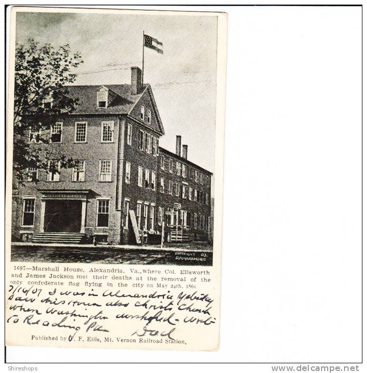 Marshall House Alexandria Virginia Undivided Back 1907 - Alexandria