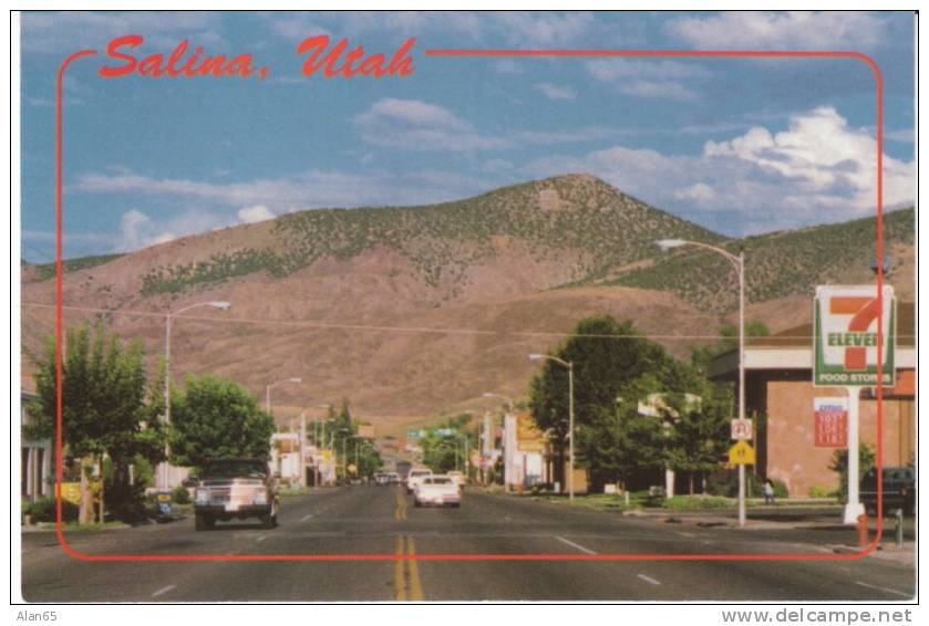 Salina UT Utah, Main Street Scene, Autos, C1980s Vintage Postcard - Autres & Non Classés