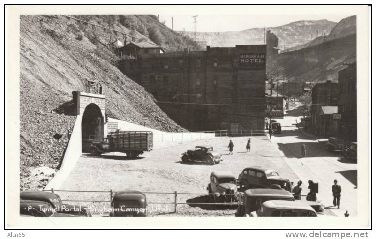 Bingham Canyon UT Utah, Tunnel And Street Scene View, C1940s Vintage Real Photo Postcard - Other & Unclassified