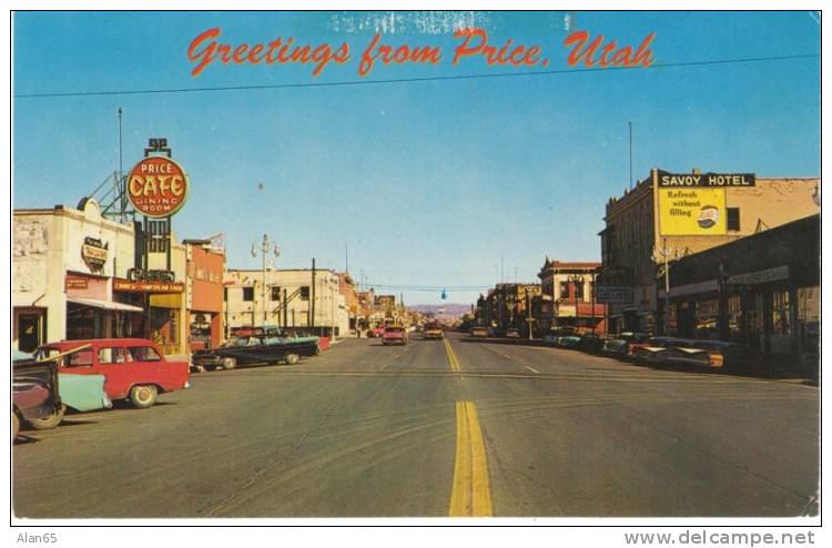 Price UT Utah, Main Street Scene View, Autos, C1950s Vintage Postcard - Andere & Zonder Classificatie