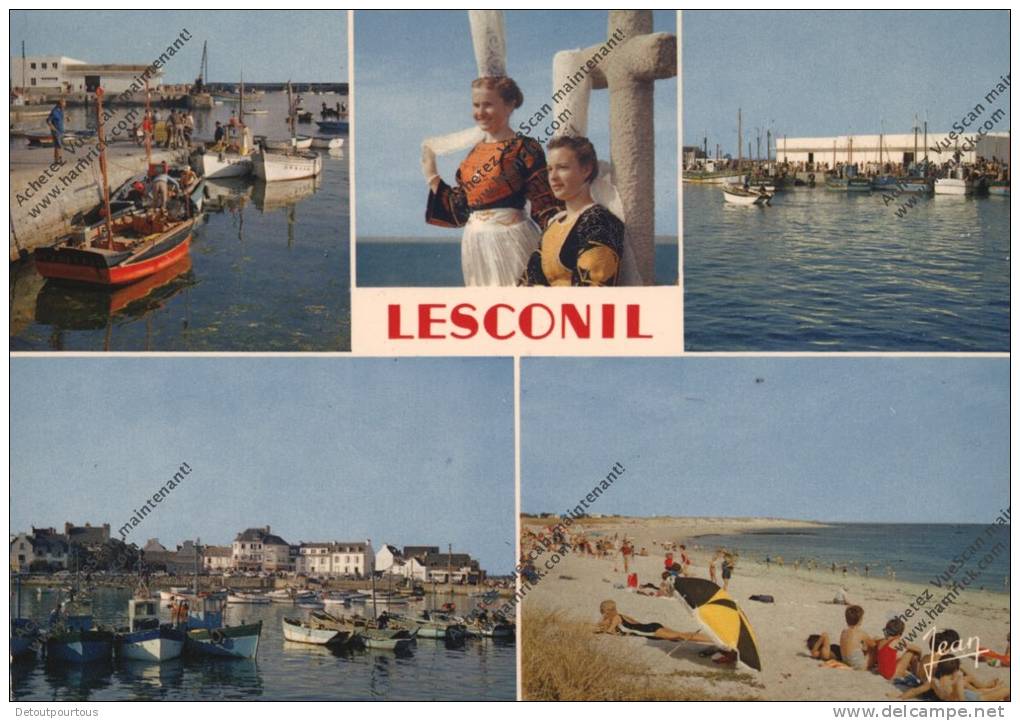 LESCONIL Finistère 29 : Multivues Le Port Et La Criée Coiffe Et Costume Bigoudenne Plage Des Sables Blancs - Lesconil