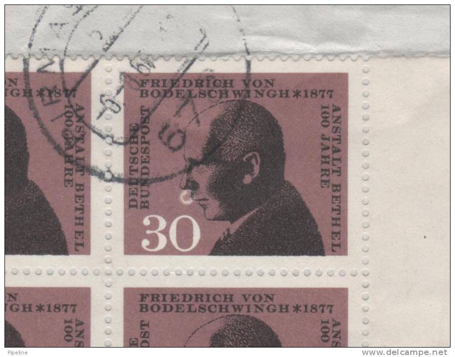 Germany Registered Cover With Block Of 4 Fr. V. Bodelschwingh VARIANT Ring In Nose Sent To USA  Pirmasens 6-8-1967 - Covers & Documents