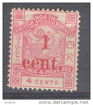 North Borneo - Borneo Du Nord - 1892 -   1cent  On 4c Rose-pink   *MH - Noord Borneo (...-1963)