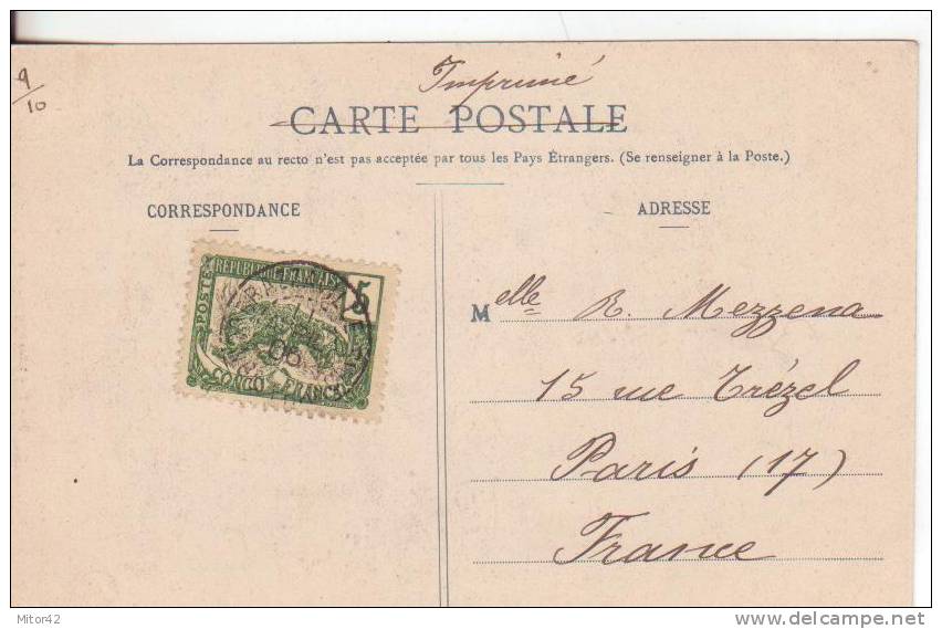 1-Congo Francaise-Congo Francese-France-Affrancata 5c.Tigre.Tema Animale E Vegetale. Da Brazzaville 11-04-1906 A Parigi - Congo Francese