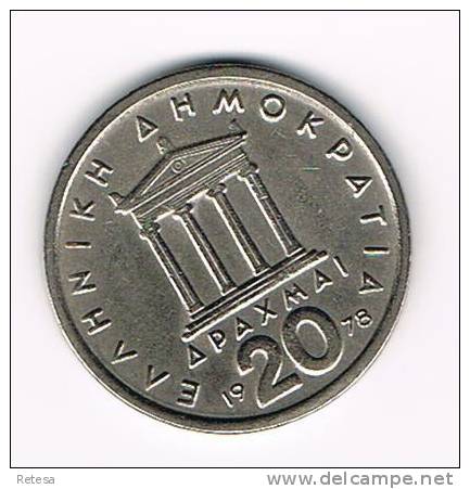 GRIEKENLAND  20  DRACHMAI 1978 - Grèce