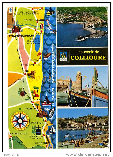 {56523} 66 Pyrénées Orientales Collioures , Carte Et Multivues ; Divers Aspects , Plage , Vue Aérienne - Cartes Géographiques