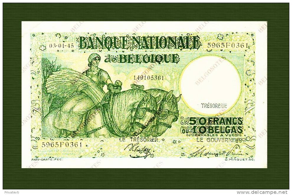 *Belgie - Belgique * 50 Francs Type Anto Carte*1945**Lot 0361 - Andere & Zonder Classificatie