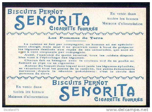 Chromo Bord Doré Biscuit Pernot Senorita 13/25 L´exercice Régiment Caserne Armée 1870 Militaria Soldat Militaire - Pernot