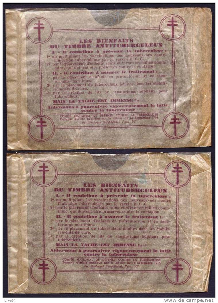 LOT 2 POCHETTES VIDE DE TIMBRES ANTITUBERCULEUX TRES GRANDS FORMATS- POUR TIMBRES 5 FR. DE 1934- 2 SCANS - Tuberkulose-Serien