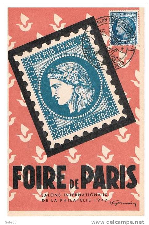 Carte Premier Jour Salon International -  Foire De Paris 1947 - ....-1949