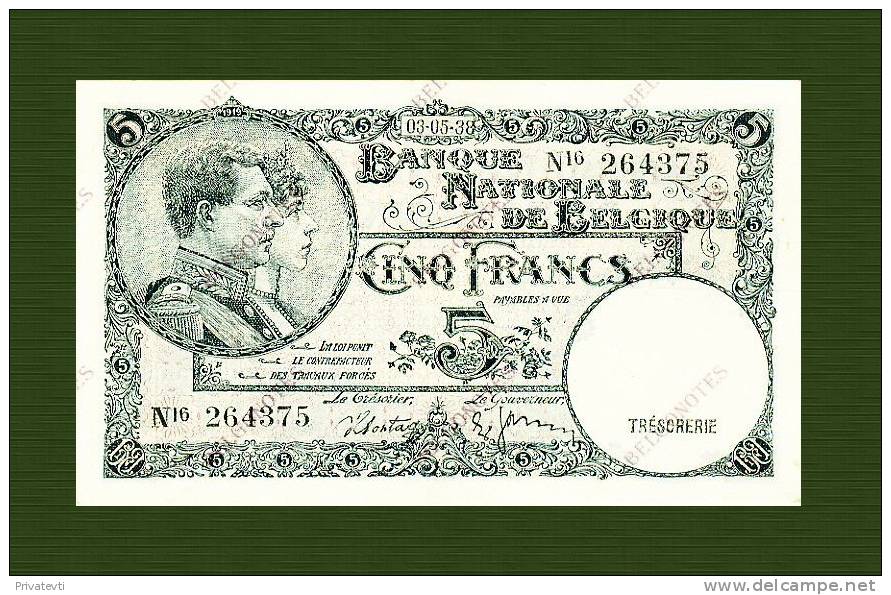 *Belgie - Belgique * 5 Francs Type ´1919´ **03-05-1938**Lot 4375 - Andere & Zonder Classificatie