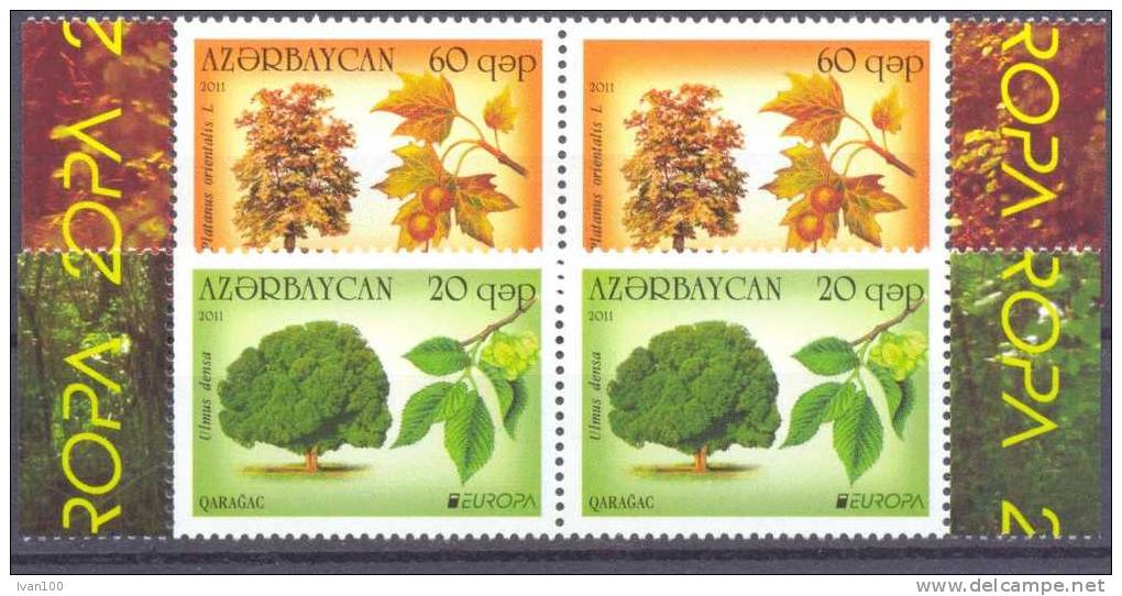 2011. Azerbaijan, Europa 2011, ERROR, Stamp With Missing "Azerbayan" In Strip With Normal Stamp, Mint/** - Azerbaiján