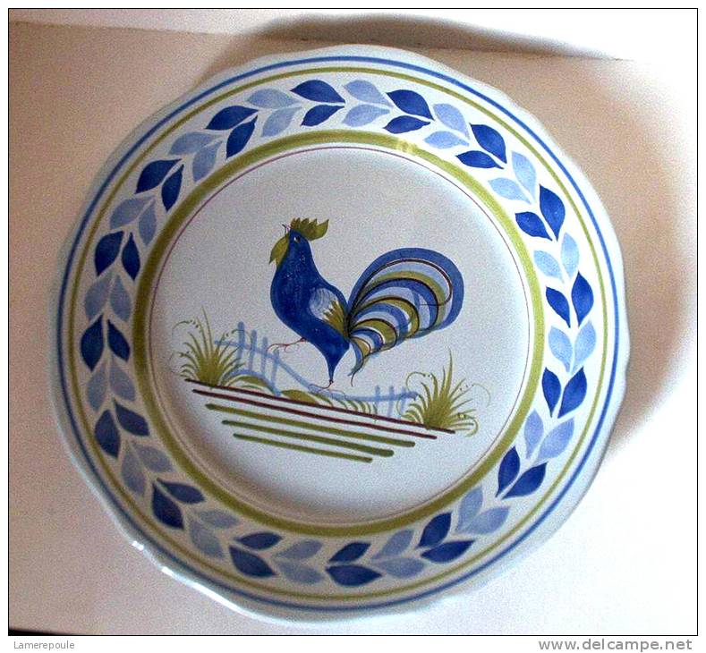 Quimper - Assiette Coq Bleu- Rooster Plate Blue  - Haan  Bord - Hahn Teller (SSE322) - Quimper/Henriot (FRA)