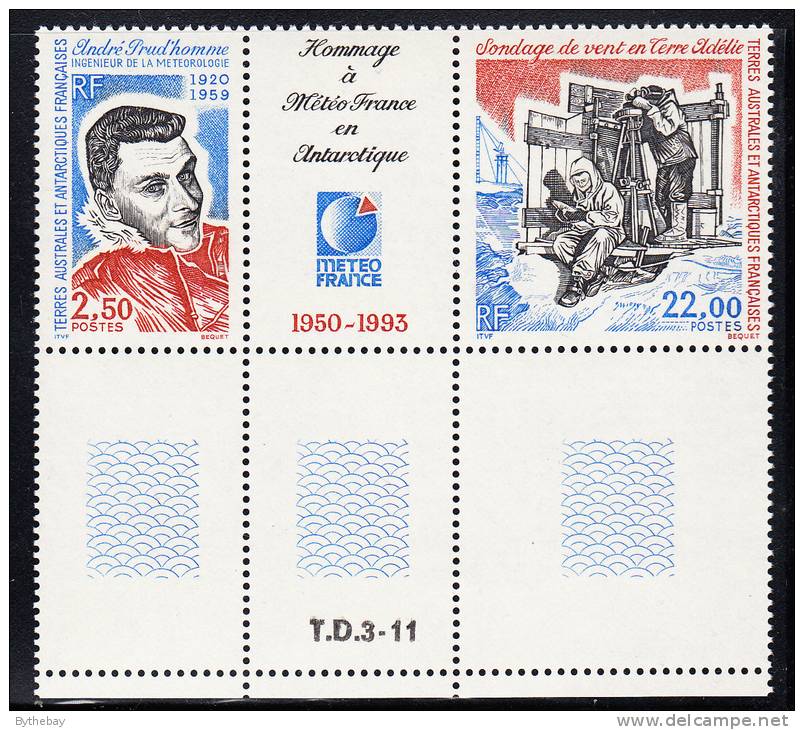 French Southern & Antarctic Territory Scott #189a MNH Andre Prudhomme, Meteorologist Pair With Bottom Selvedge - Ongebruikt