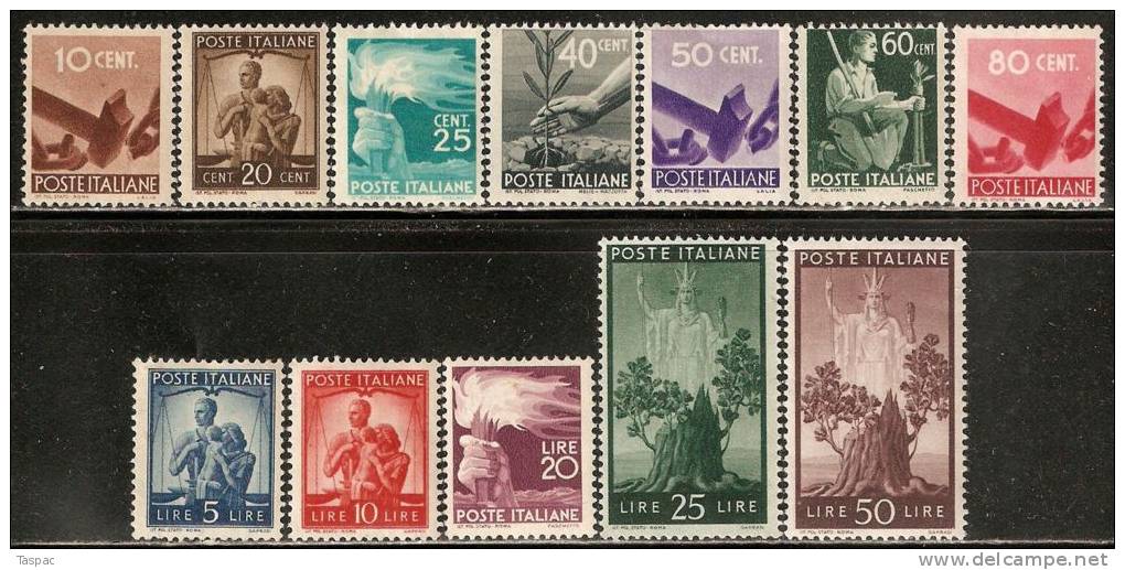 Italy 1945 Mi# 682-688, 694, 698, 700-701, 703 A ** MNH/ * MH - A - Perf. 14   (10 L & 50 L * MH) - Neufs