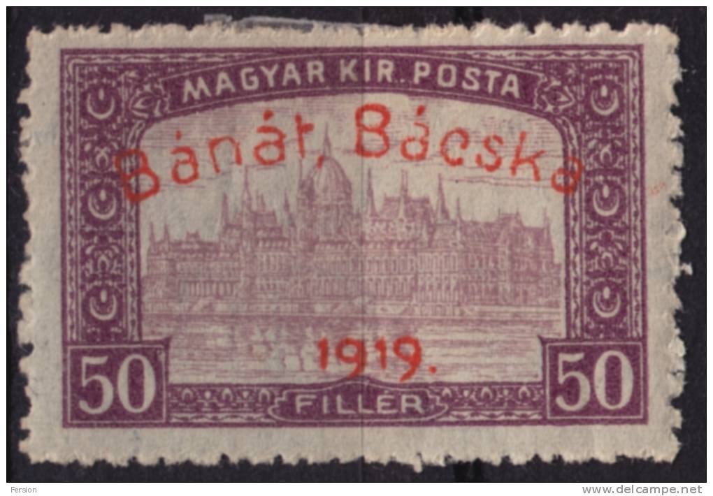 1919 Hungary - BANAT-BACSKA Parliament - 50 Fill - Mi. 12 - RED Overprint - Banat-Bacska