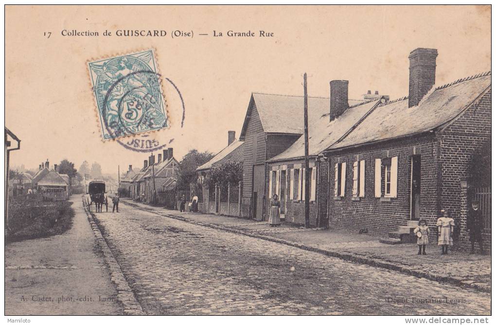 GUISCARD " La Grande Rue Carte Animée,attelage,cheval." - Guiscard