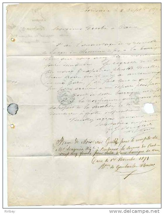 Affranchissement De Septembre 1871 - 2 Septembre 1871 (2ème Jour Du Tarif à 25c) - CAD BORDEAUX - Dept 32 De La Gironde - 1871-1875 Ceres