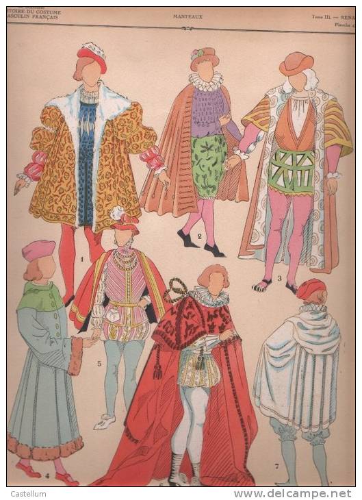 Gravure De Mode- Costume Masculin Francais De Giafferri-MANTEAUX.-RENAI SSANCE - Histoire
