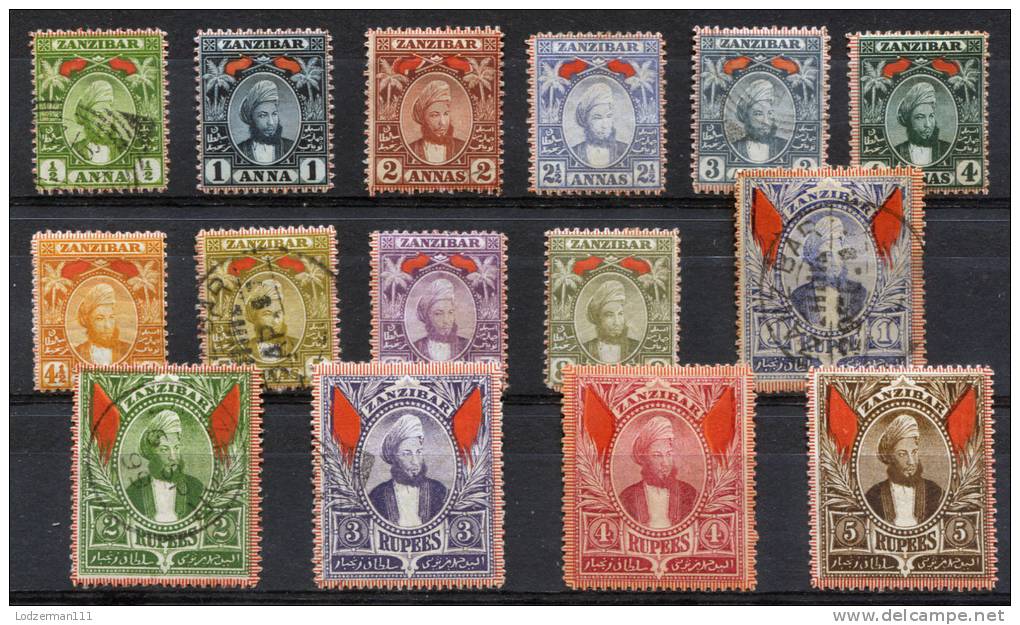 ZANZIBAR 1896 (wmk Rosette) - Mi.25-39 (Yv.27-41, Sc.38-52) Mix (all VF) - Zanzibar (...-1963)