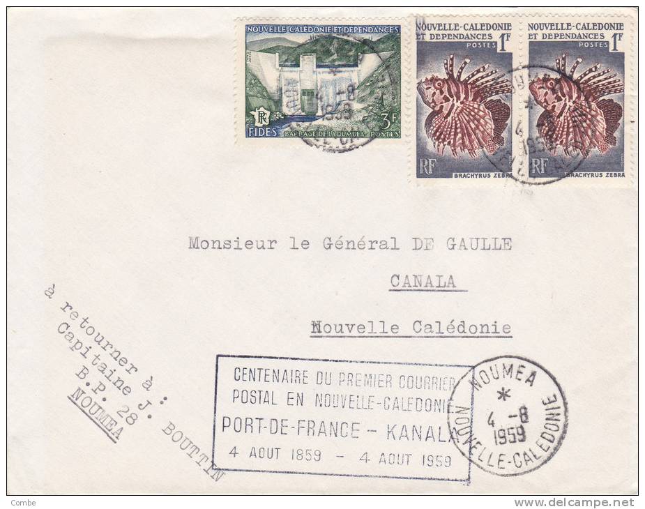 Lettre  Nouvelle Calédonie Nouméa-Canala 1959 Centenaire Du 1er Courrier- Général De Gaulle/d65 - Sonstige & Ohne Zuordnung