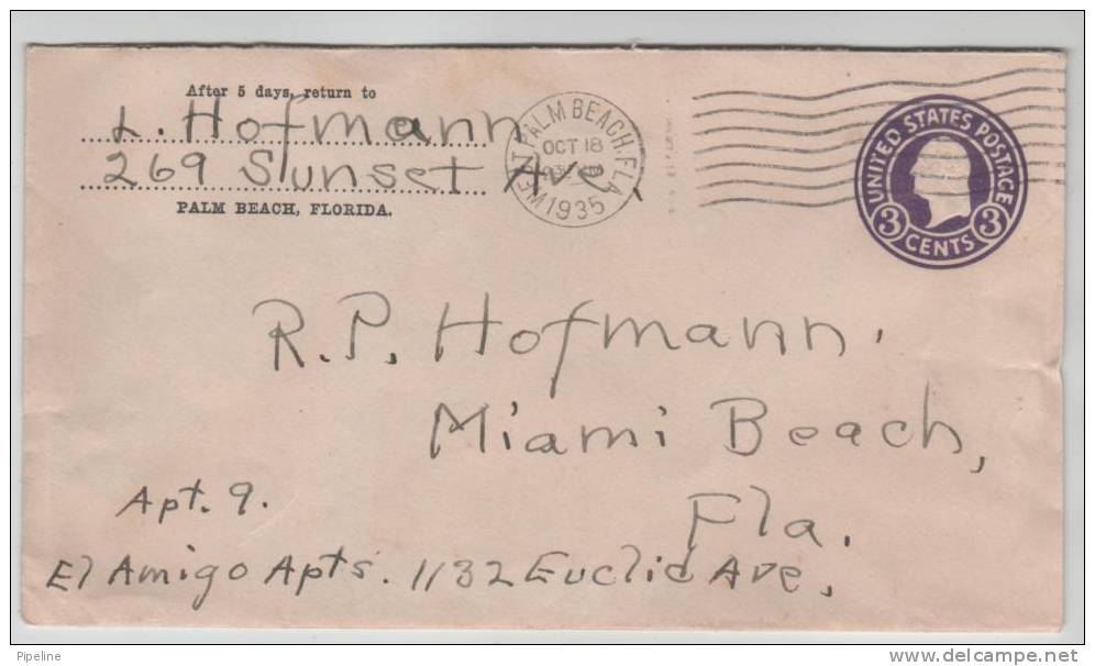 USA Postal Stationery Cover West Palm Beach Fl. 18-10-1935 - 1921-40