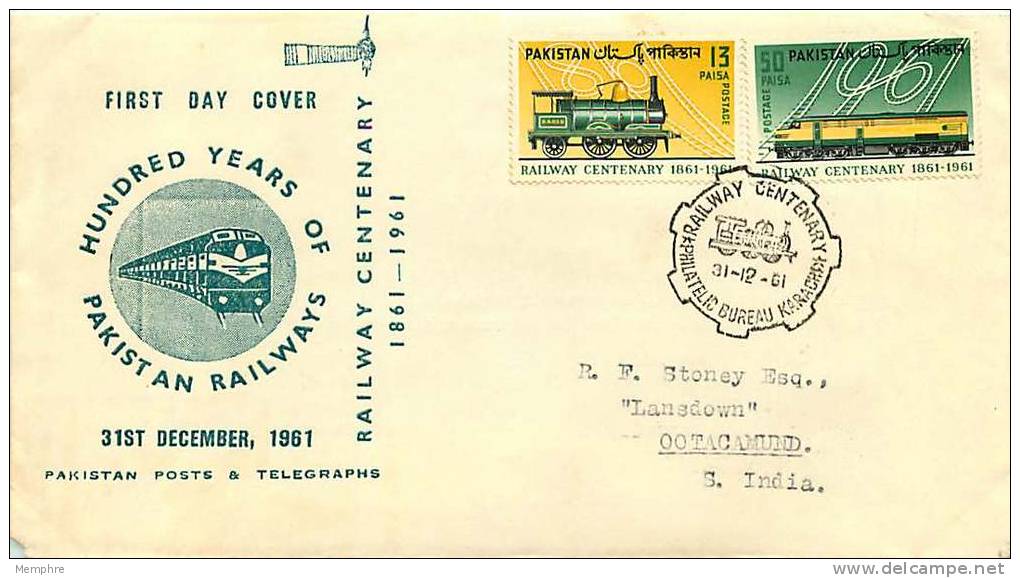1961  Railways Centenary   SG 153-4  FDC - Pakistán