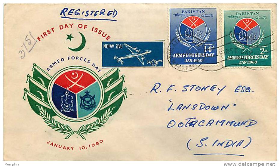 1960  Armed Forces Day  SG 106-7   Registered FDC - Pakistan