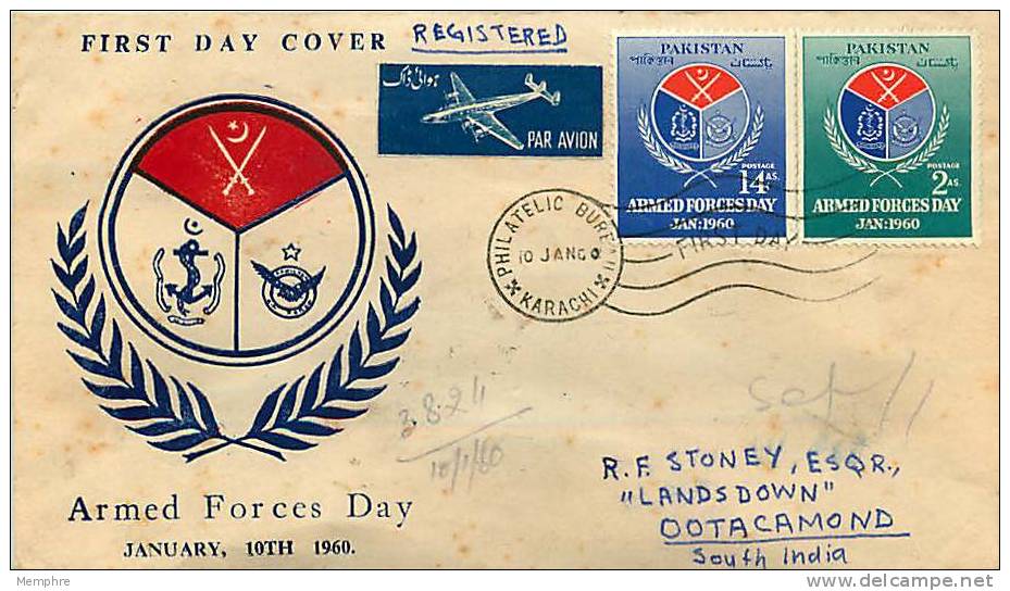 1960  Armed Forces Day  SG 106-7   Registered FDC - Pakistán