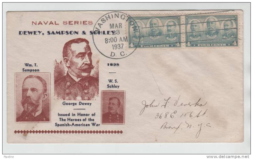 USA FDC Naval Series In Pair Washington 23-3-1937 With Cachet - 1851-1940