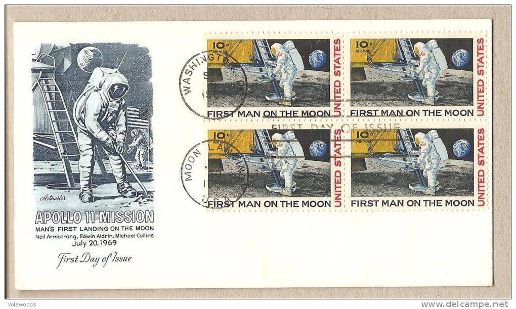 USA - Busta FDC Con Quartina: Missione Apollo XI - Primo Uomo Sulla Luna - 1969 - Amérique Du Sud