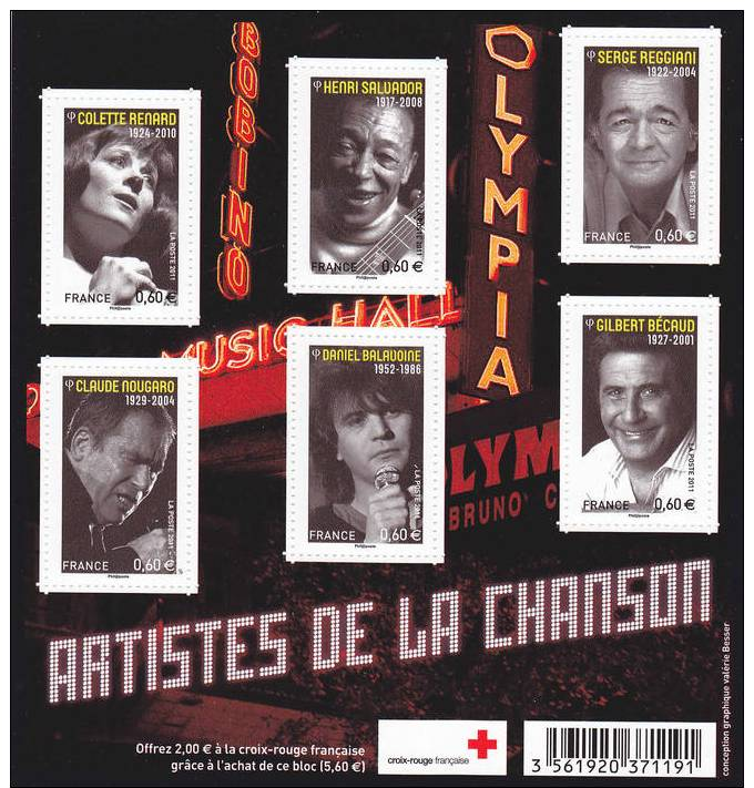 Bloc Feuillet "les Artistes De La Chanson" 2011 - Nuovi