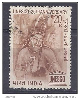 INDIA 1971 25th Anniv Of UNESCO - 20pAjanta Caves Painting  FU - Gebraucht