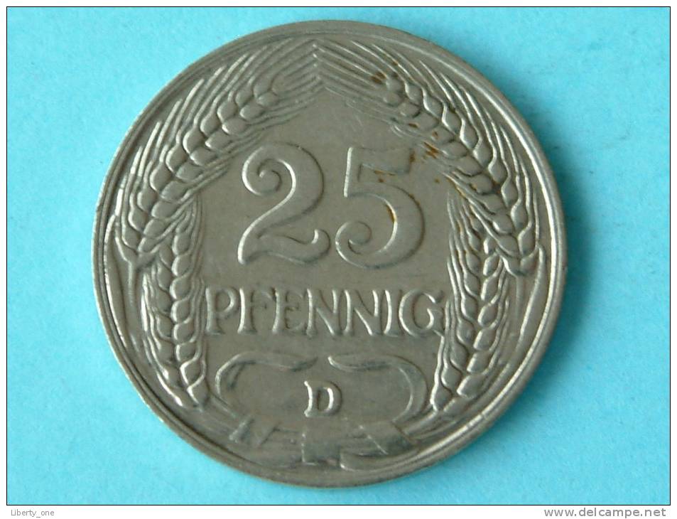 1911 D - 25 PFENNIG / KM 18 ( Uncleaned - For Grade, Please See Photo ) ! - 25 Pfennig